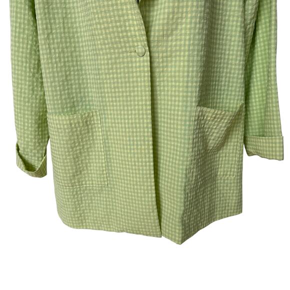 Le Lis Blazer Shorts Crop Top Green Yellow Gingham Plaid Suit 3 Pc Women's S/M - Picture 13 of 16